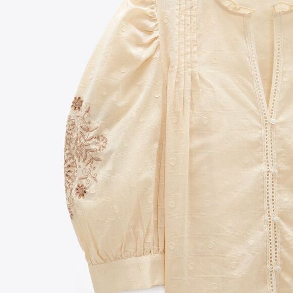 ZARA BOHO BLOUSE WITH EMBROIDERED SLEEVES - Picture 6 of 7